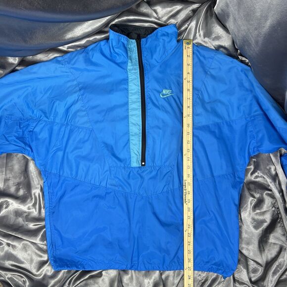 Vintage 90s Nike 1/2 Zip Windbreaker Jacket Sz L Spell Out Swoosh Blue Pullover - Picture 9 of 12